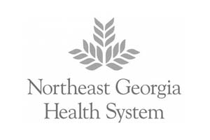 A gray and white logo for the northeast georgia health system.