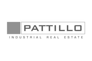 A gray and white logo of patillo industrial real estate