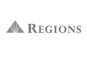 A gray and white logo of region
