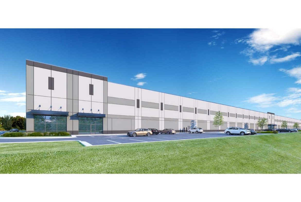 A rendering of the exterior of an industrial building.