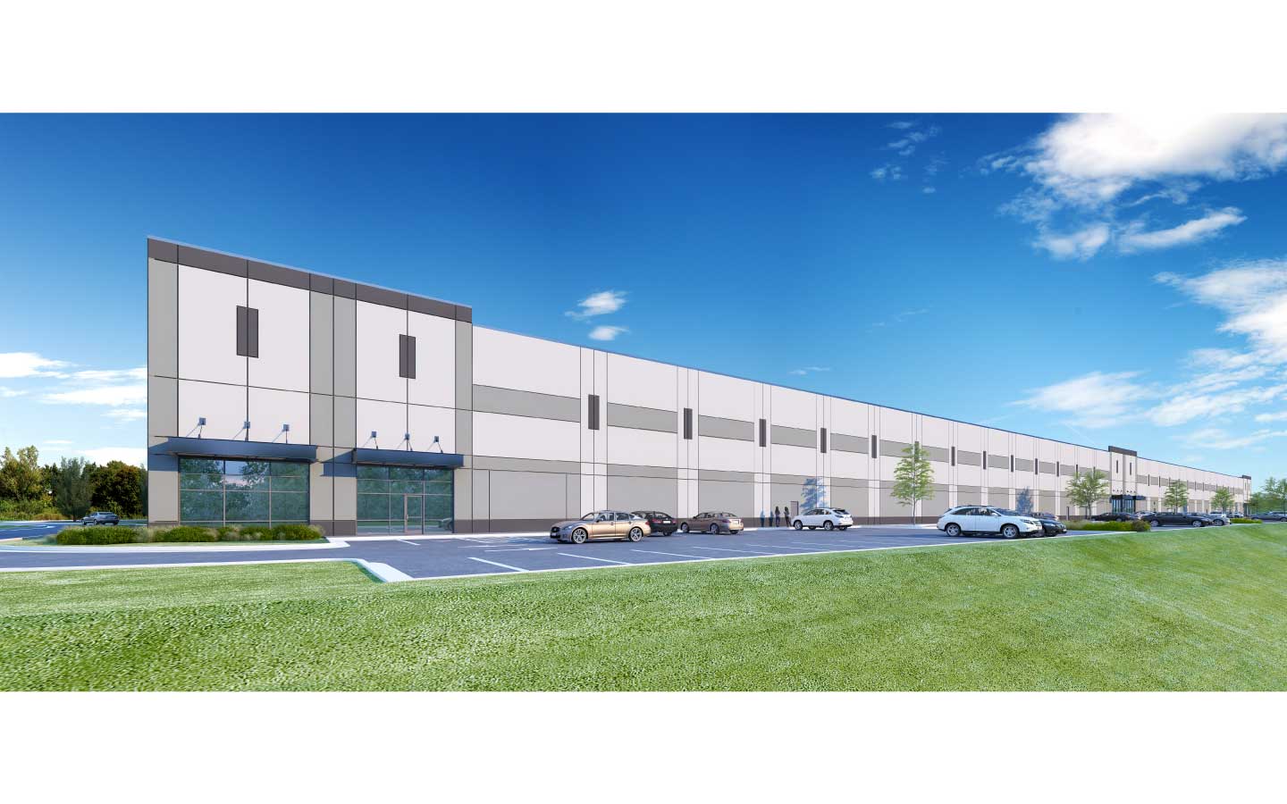 A rendering of the exterior of an industrial building.
