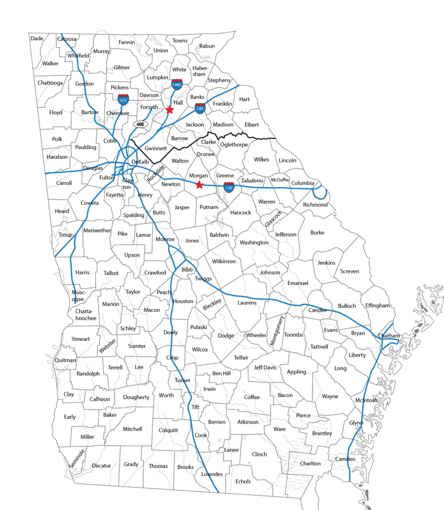 A map of the state of georgia with all roads marked.